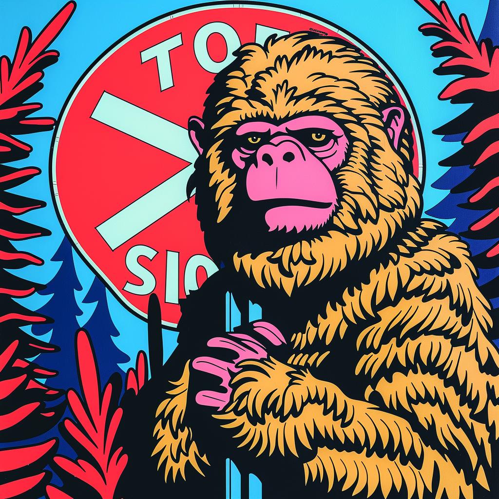 monkey  poster  stop  sign  humorous  cartoon  character  playful  design  illustration 962771