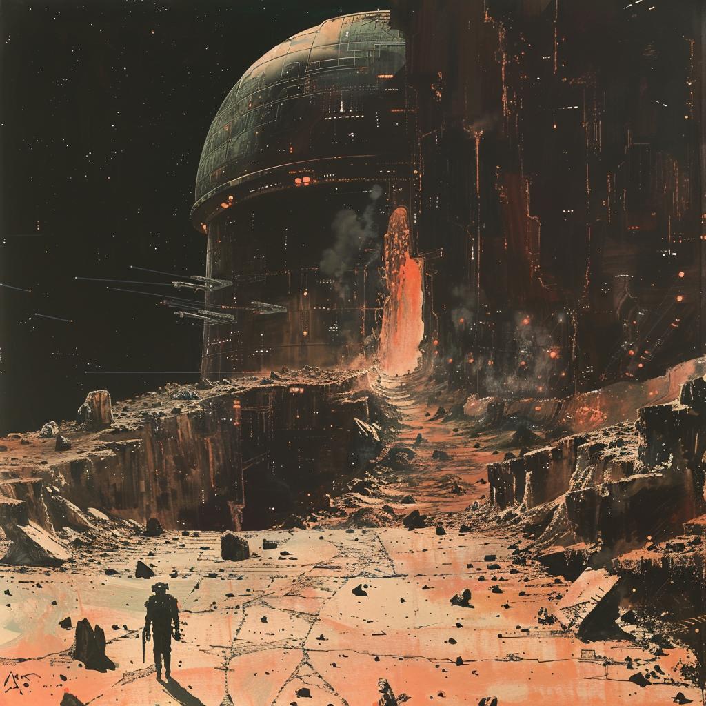 retro  sci-fi  illustration  dark  gouache  vintage  epic  composition  black  structure 922448