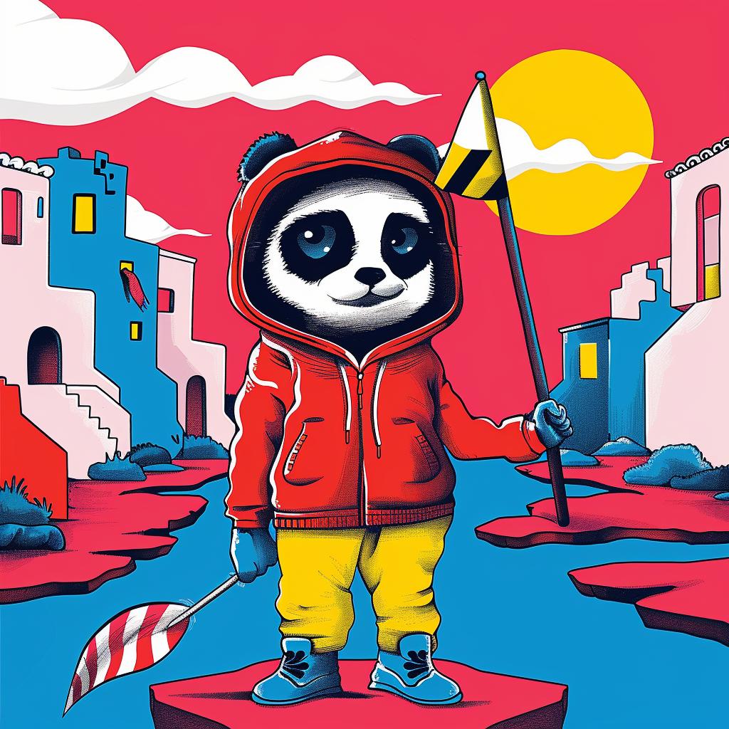 cartoon  panda  jacket  hat  album  cover  colorful  stylized  illustration  humorous 1018465