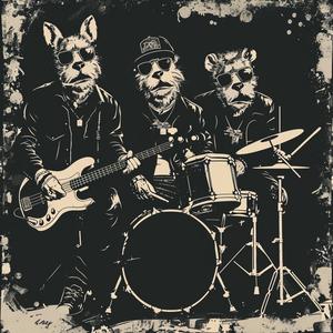 primates  bears  rabbits  punk  band  drummer  guitarist  block  printing  4K 1077112