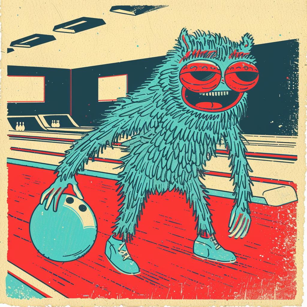 creature  bowling  monster  poster  humorous  cartoon  game  colorful  entertainment  alley 940755