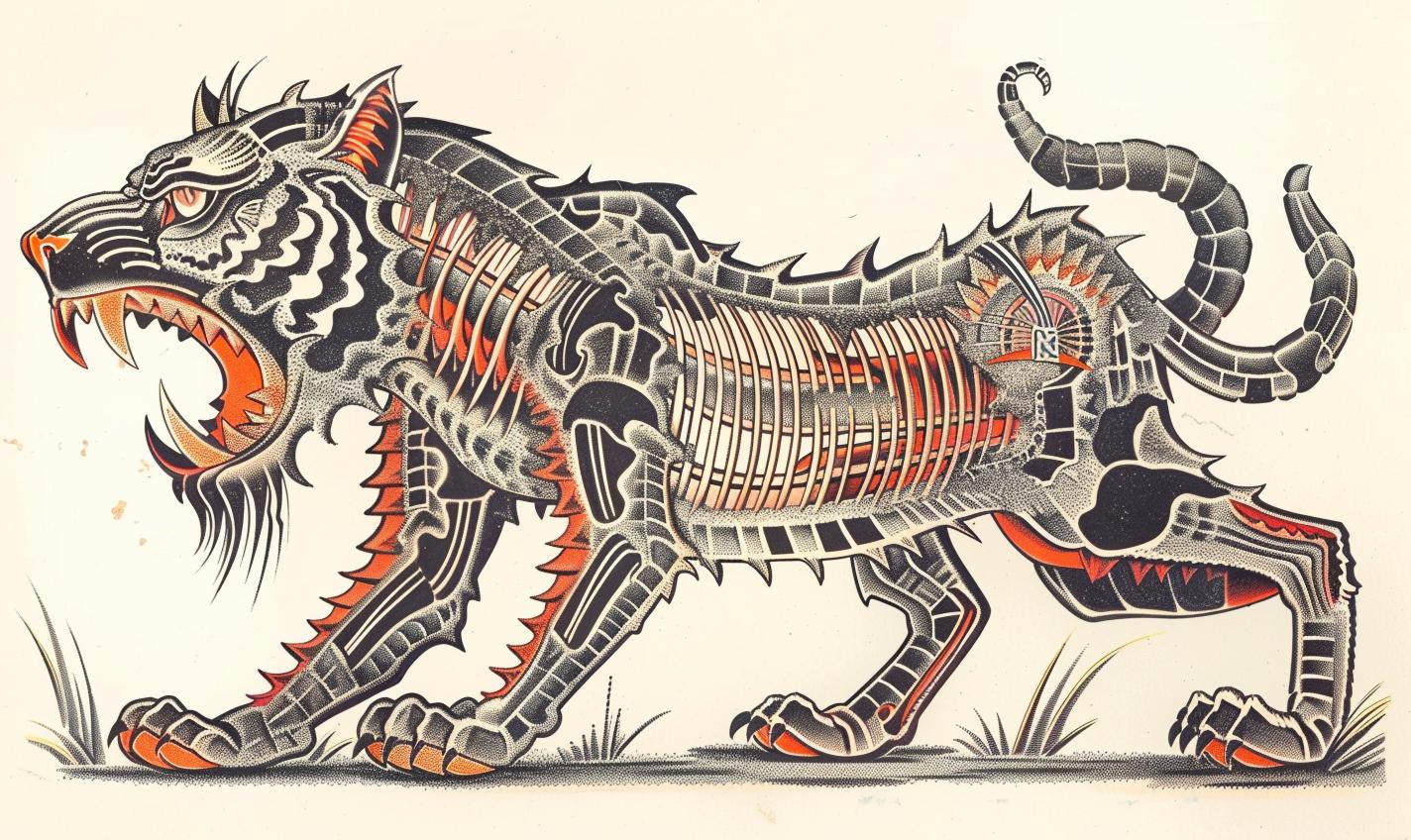 tiger  skeleton  mythical  profile  Todd McFarlane  skull  illustration  artwork  ferocious  creature 934222