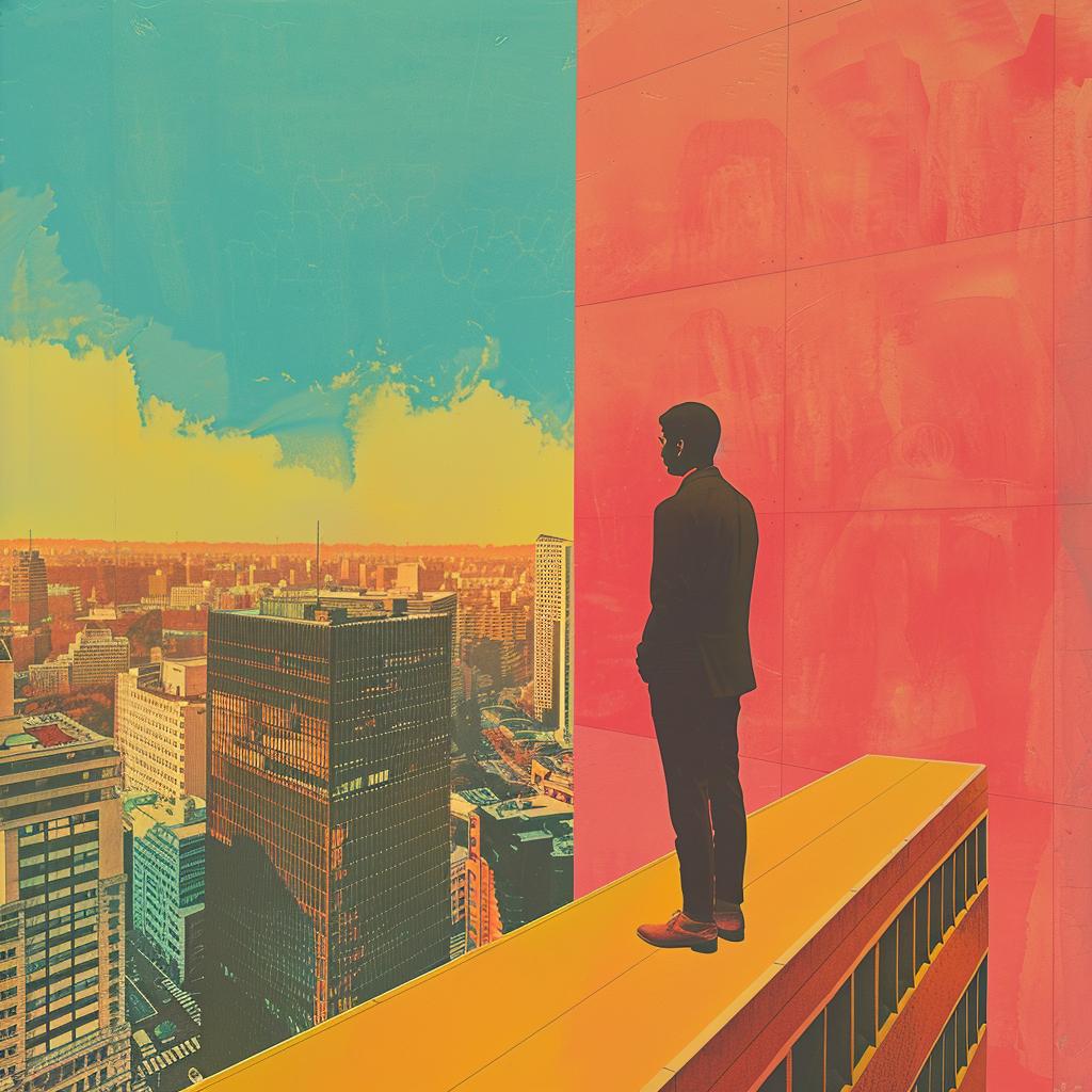 surreal  album  cover  skyscraper  man  edge  city  Joan  Cornella  art 978333