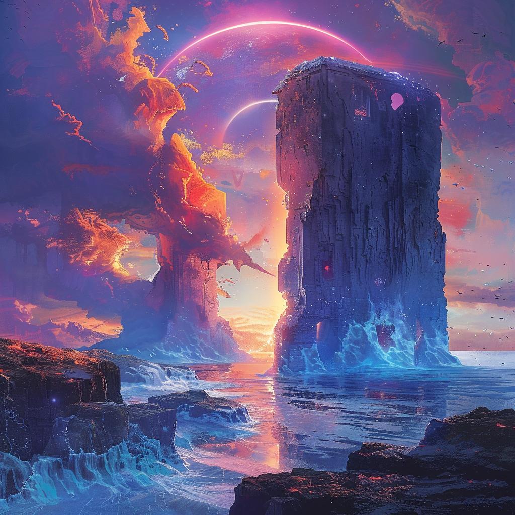 painting  rock  sunset  moon  landscape  nature  scenic  colorful  artistic  horizon 954890