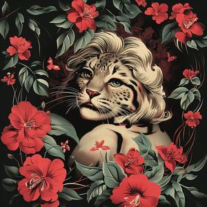 leopard  flowers  chromolithography  wildlife  nature  vibrant  colorful  artwork  botanical  detailed 1049845