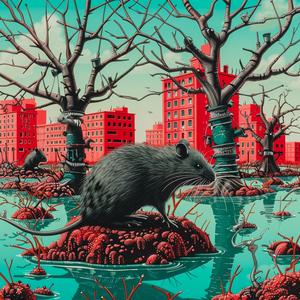 rat  swamp  buildings  background  minimal  chromolithography  Stalenhag  attack  art  city 1037639