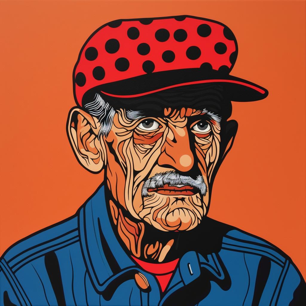 old  man  polka  dot  hat  blue  jacket  portrait  illustration  painting 972828
