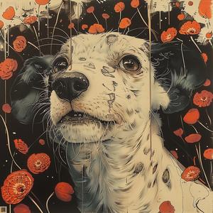 dog  poppies  painting  field  red  flowers  vivid  nature  colorful  landscape 1049529