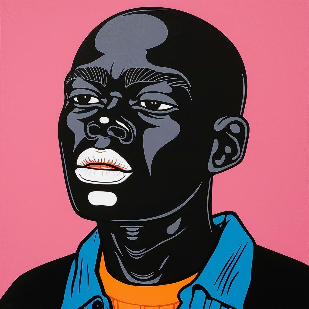 bald  African  man  blue  shirt  orange  tie  painting  portrait  stylized 1023920