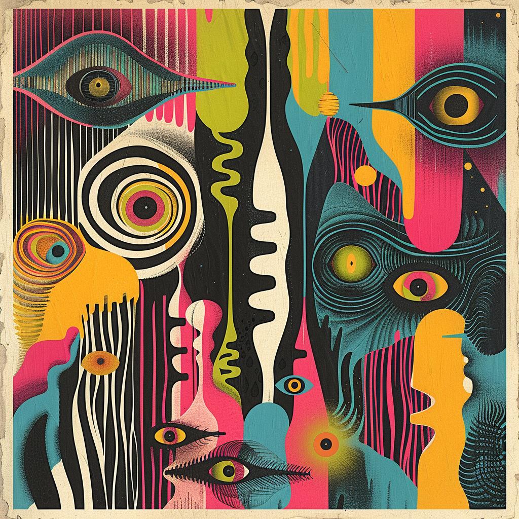 surreal  album  poster  hyper-realistic  screenprinting  Alexander  Girard  colorful  design  shapes 960491