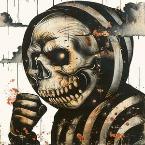 skull  striped  shirt  mask  chromolithography  art  illustration  dark  surreal  bold 1048807