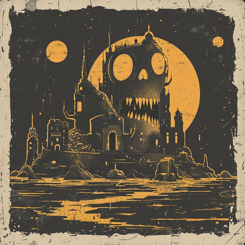 castle  skull  dark  gouache  illustration  sci-fi  vintage  retro  composition  poster 922169