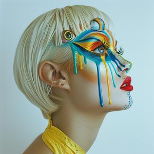 PopArt  blonde  model  four  eyes  dripping  makeup  colorful  dress  stylized 1074235