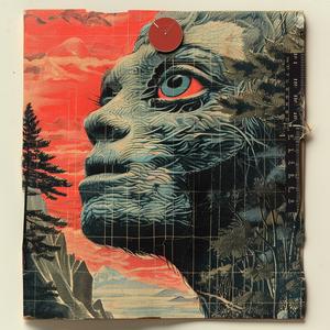 surreal  album  cover  woman  red  eye  Risograph  symbolist  hyper-realistic  screenprinting 1079983