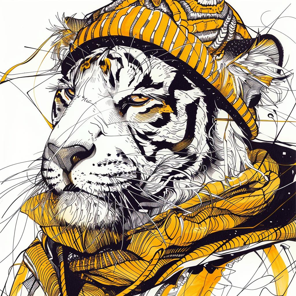 tiger  cap  happy  drawing  animal  portrait  humorous  whimsical  wearable  colorful 944518
