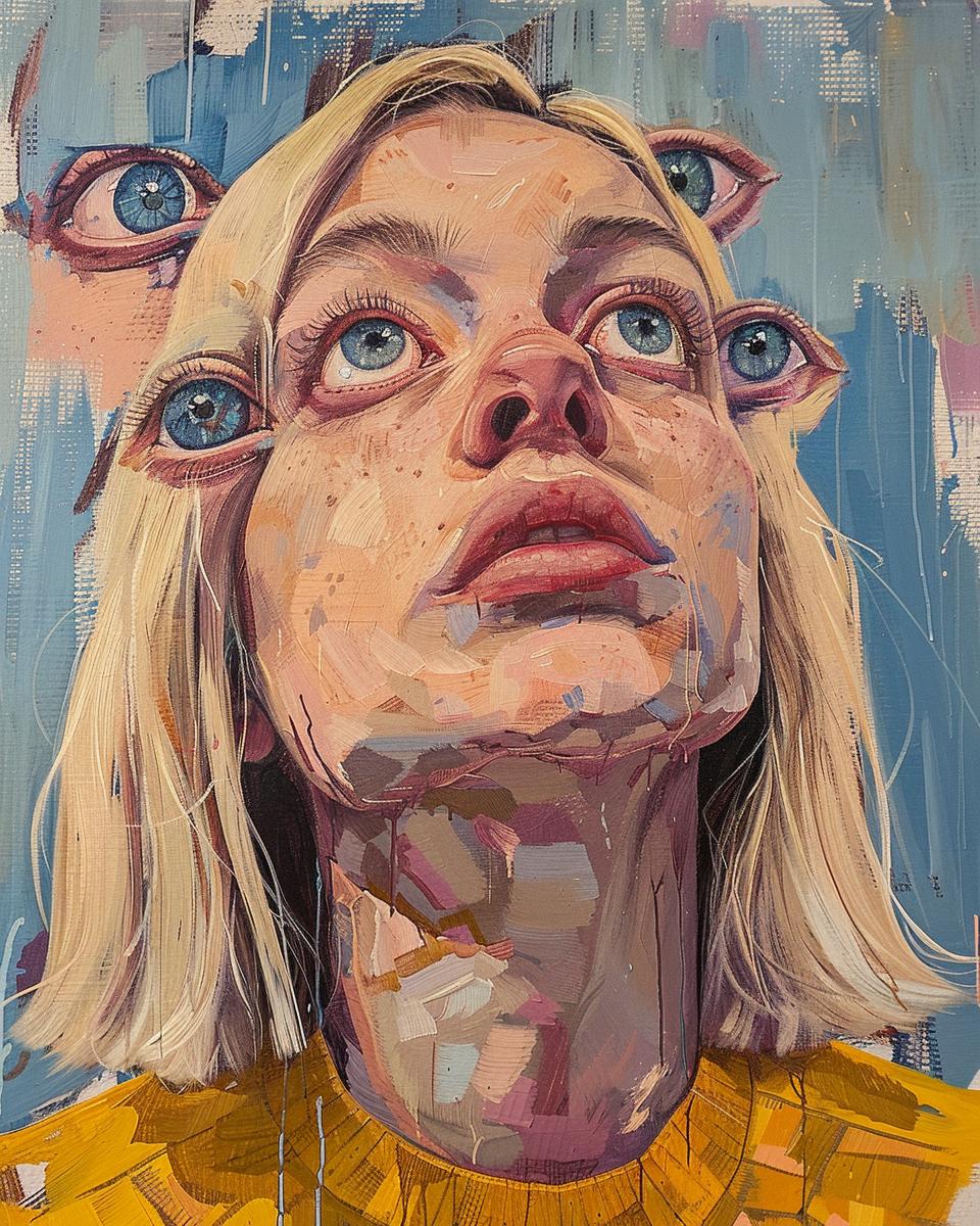 portrait  woman  seven  eyes  surreal  dreamlike  colorful  fantastical  vivid  mysterious 971731
