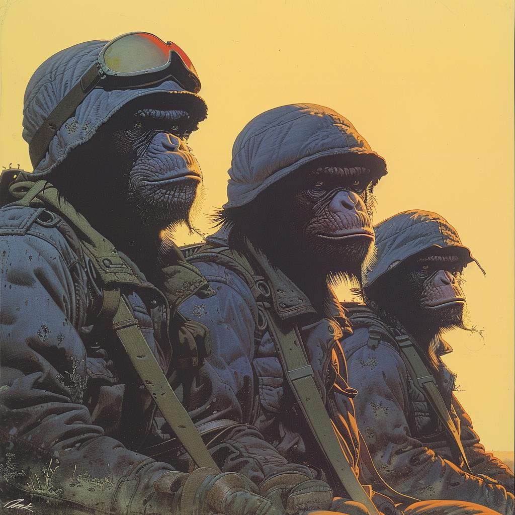 apes  war  military  moebius  drama  art  disguise  surreal  colorful  creative 1021231