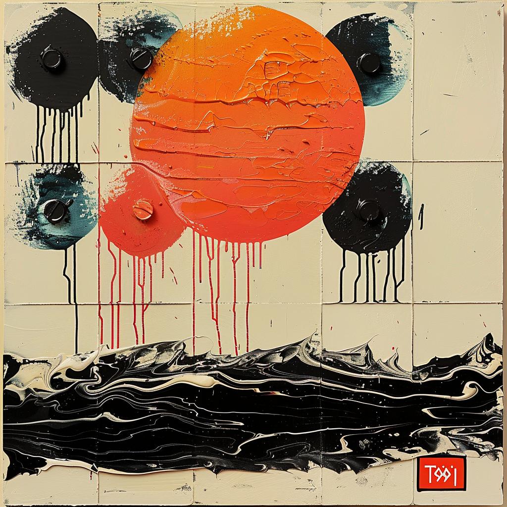 red  sun  black  orange  abstract  1980s  album  art  impasto  palette 962303