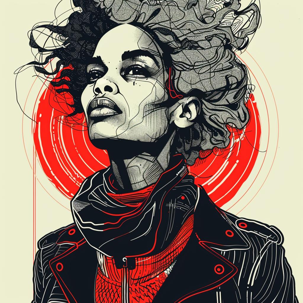 Pop Art  African-American  grandmother  70  hair  afro  Patrick Nagel  white  scarf  jacket 938070