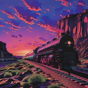 train  steamliner  desert  sunset  surreal  landscape  Hiroshi  Nagai  travel  visualization 1079879