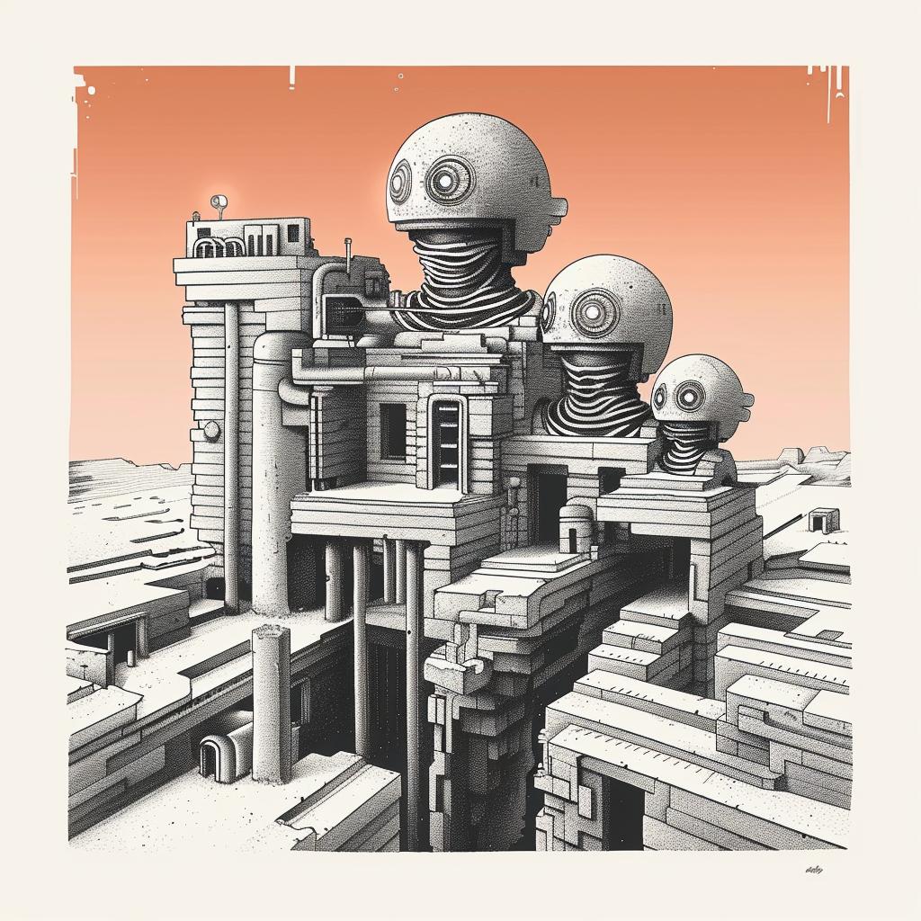 axonometric  poster  robot  city  stylize  graphic  design  elements  details  center 969499