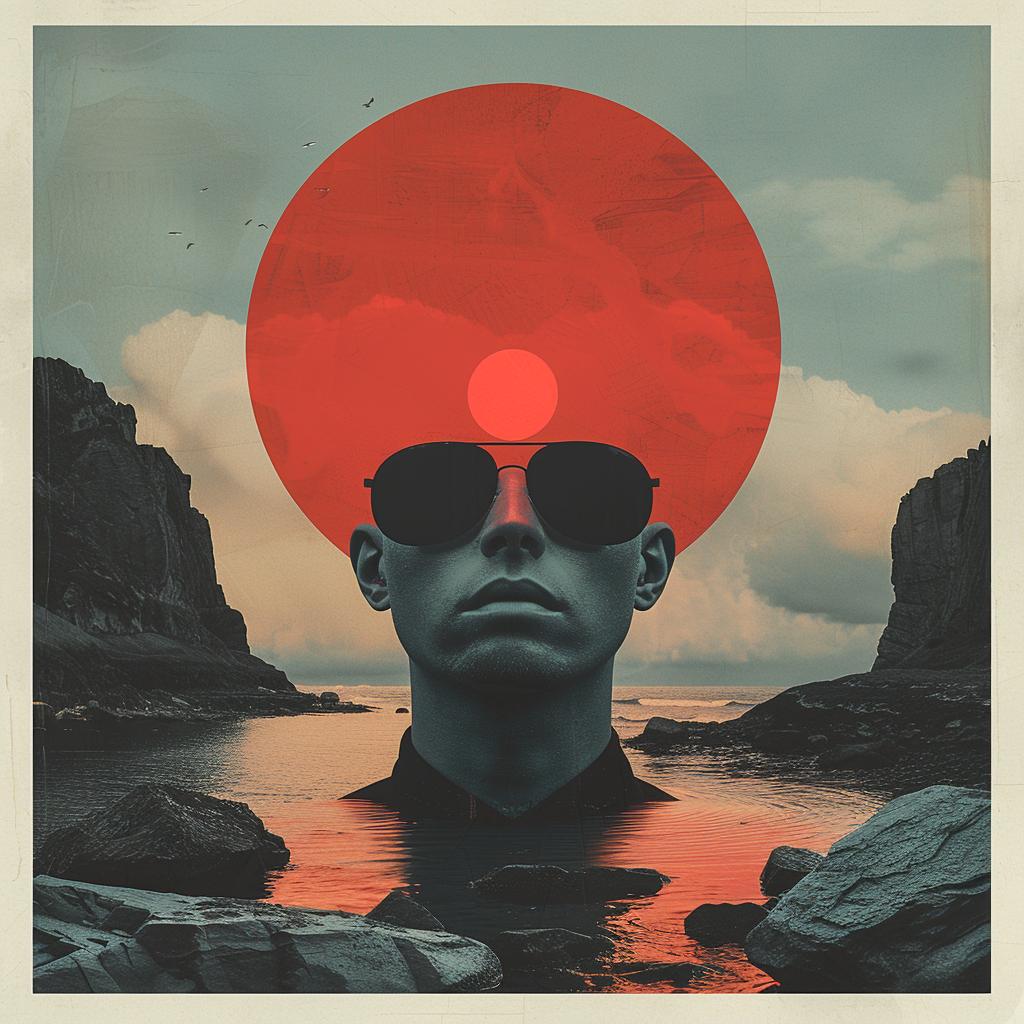 surreal  album  cover  hyper-realistic  screenprinting  Peter  Mendelsund  man  red  sun 960520