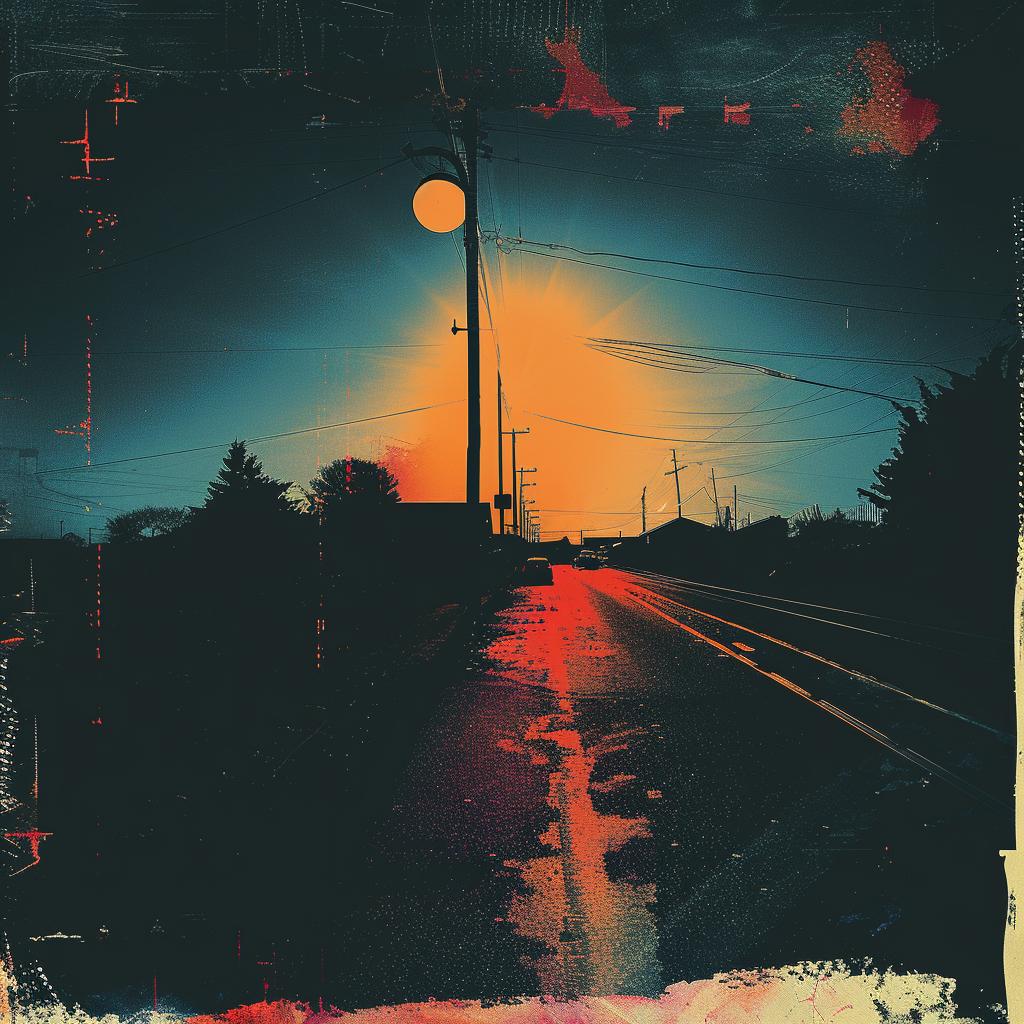 highway  sunset  shadows  serigraphy  1960s  color  lonely  memory  road  art 920051
