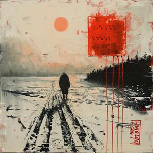 encaustic  painting  man  snowy  road  impasto  landscape  warm  artistic  nature 1066094