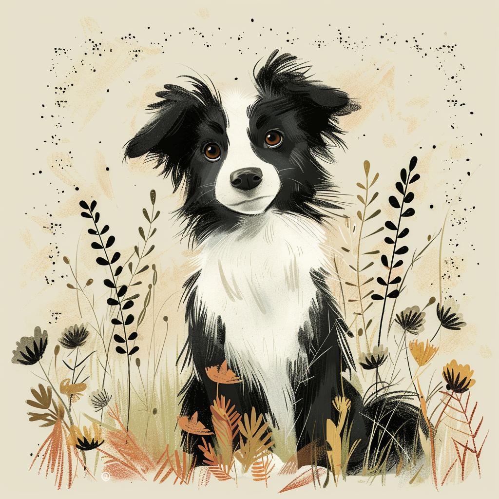 border  collie  clipart  pastel  organic  flowers  light  airy  canvas  print 970363