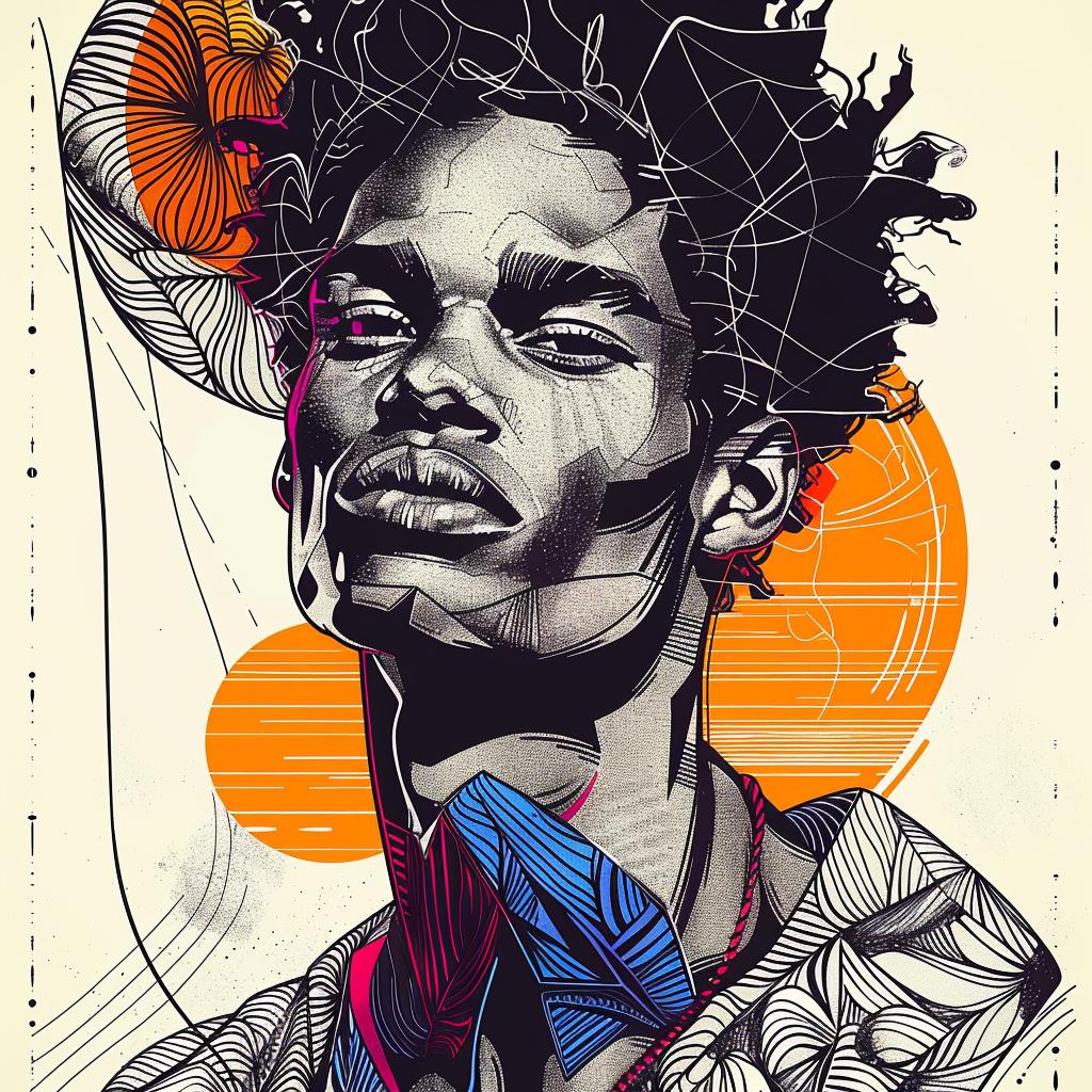 Pop Art  African-American  male  digital  short-cropped  afro  portrait  white  contemporary  vibrant 937966