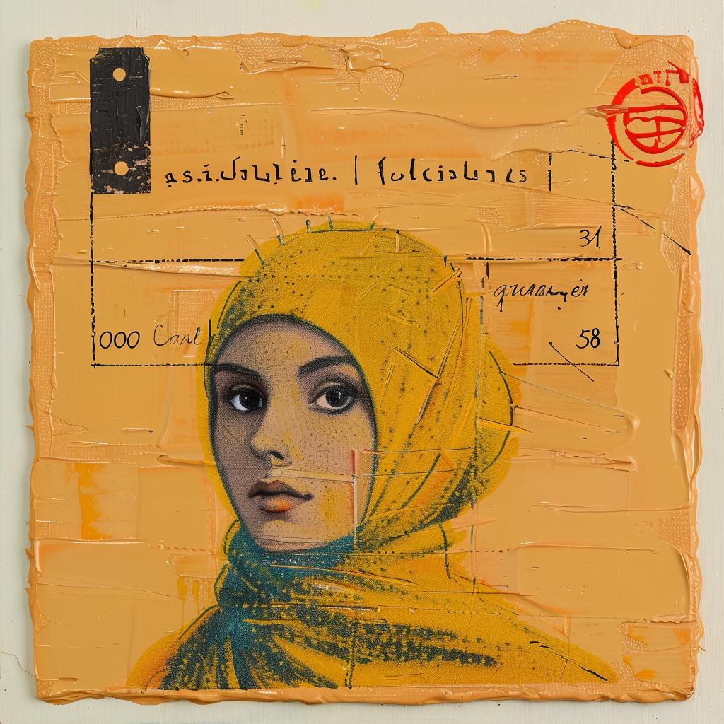 encaustic  impasto  palette-knife  Middle-Eastern  hijab  woman  portrait  colorful  textured  contemporary 1015792