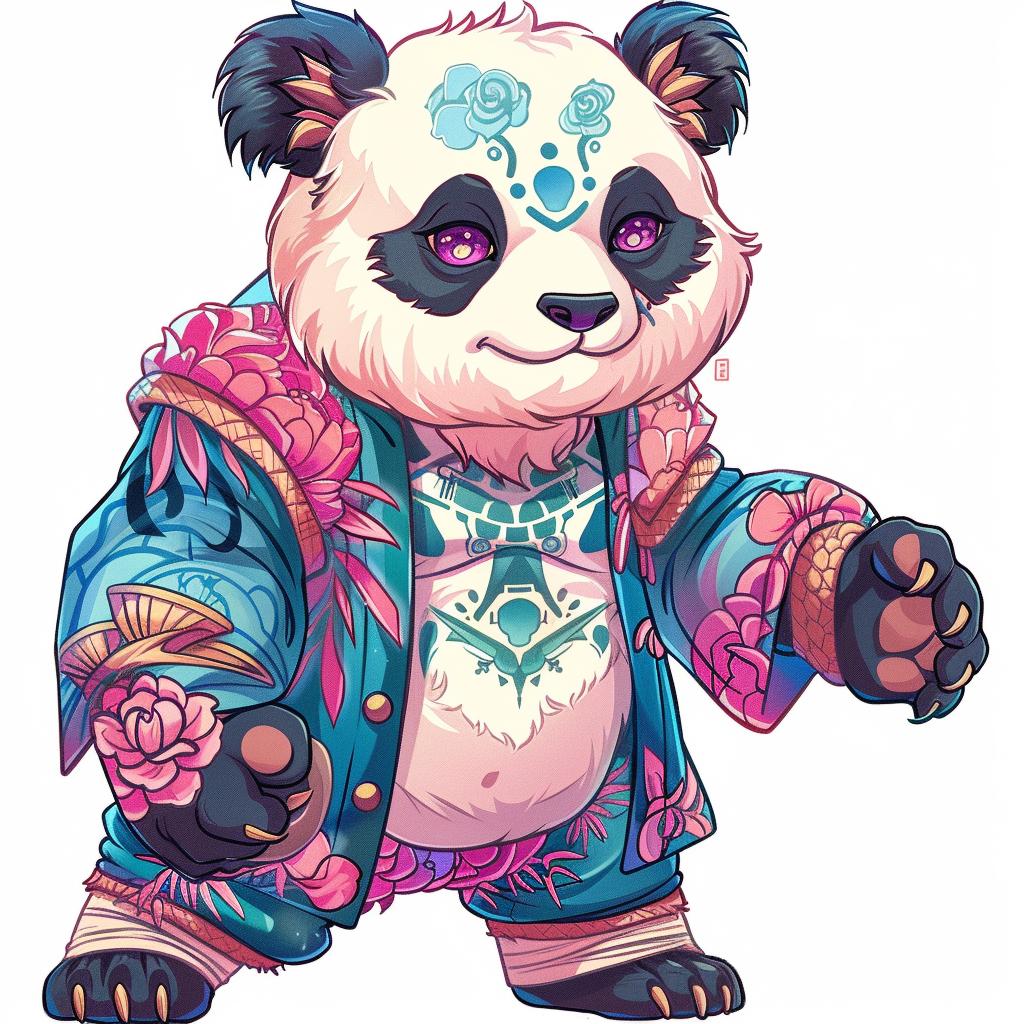panda  cartoon  illustration  tattoo  colorful  outfit  dynamic  pose  cute  art 927530