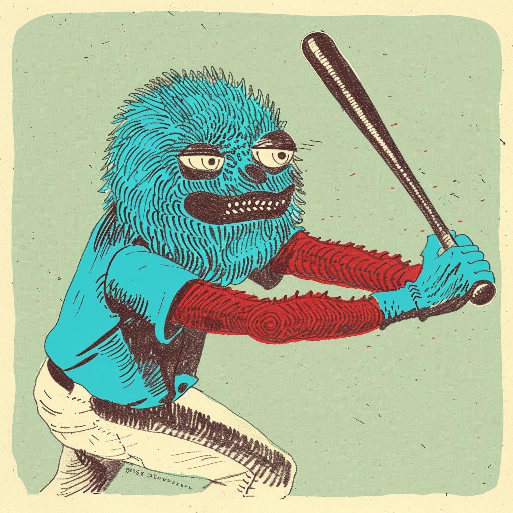 baseball  player  cartoon  monster  holding  bat  cap  uniform  sport  illustration 940383