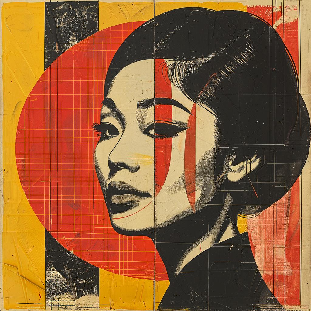 drawing  Asian  woman  popart  graphic  yellow  red  media  composition  tondo 1019802