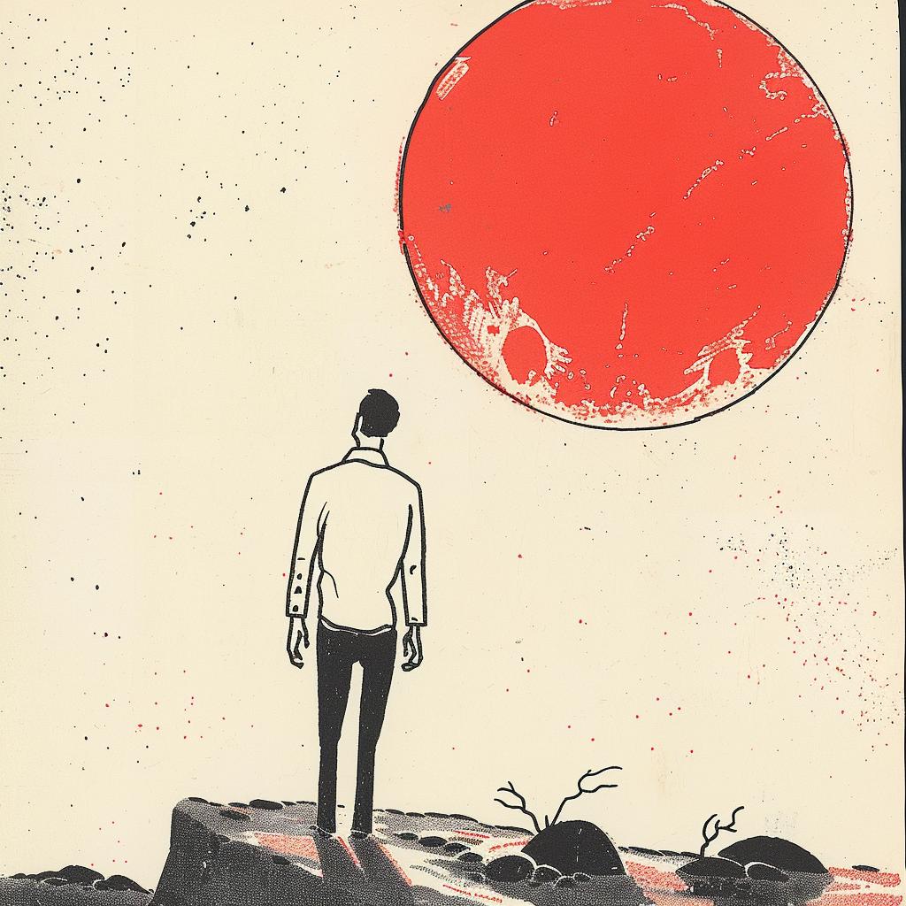 Tycho  album  art  sci-fi  minimal  composition  focus  man  red  moon 922521