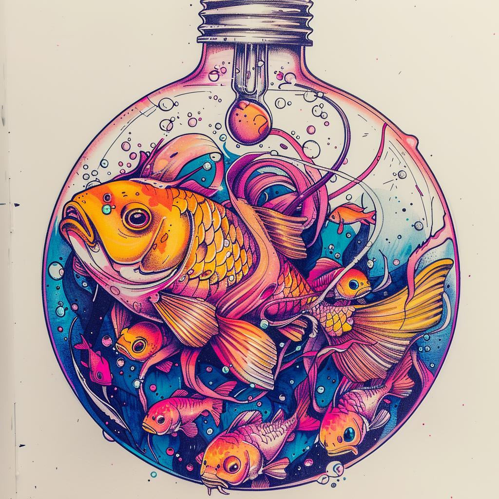 drawing  lightbulb  liquid  imaginary  fish  aquarium  artistic  colorful  fusion  surreal 940494