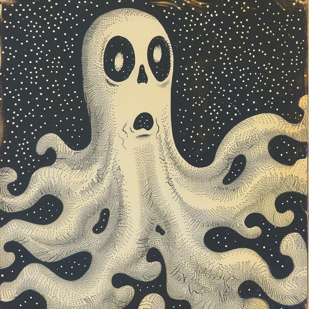album  cover  octopus  skull  painting  graphic  art  blue  cream  stylized 917412