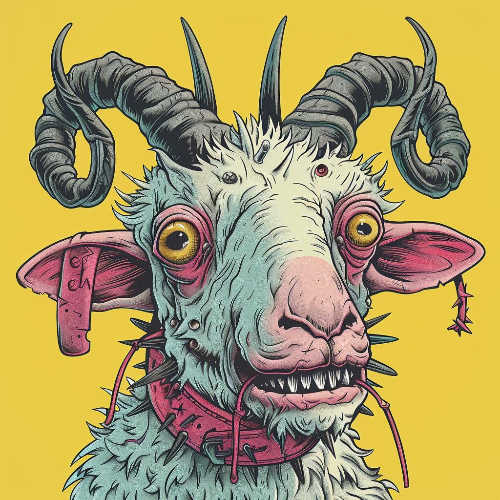 goat  horned  mythical  terrifying  conjoined  yellow  background  illustration  fantasy  creature 927975