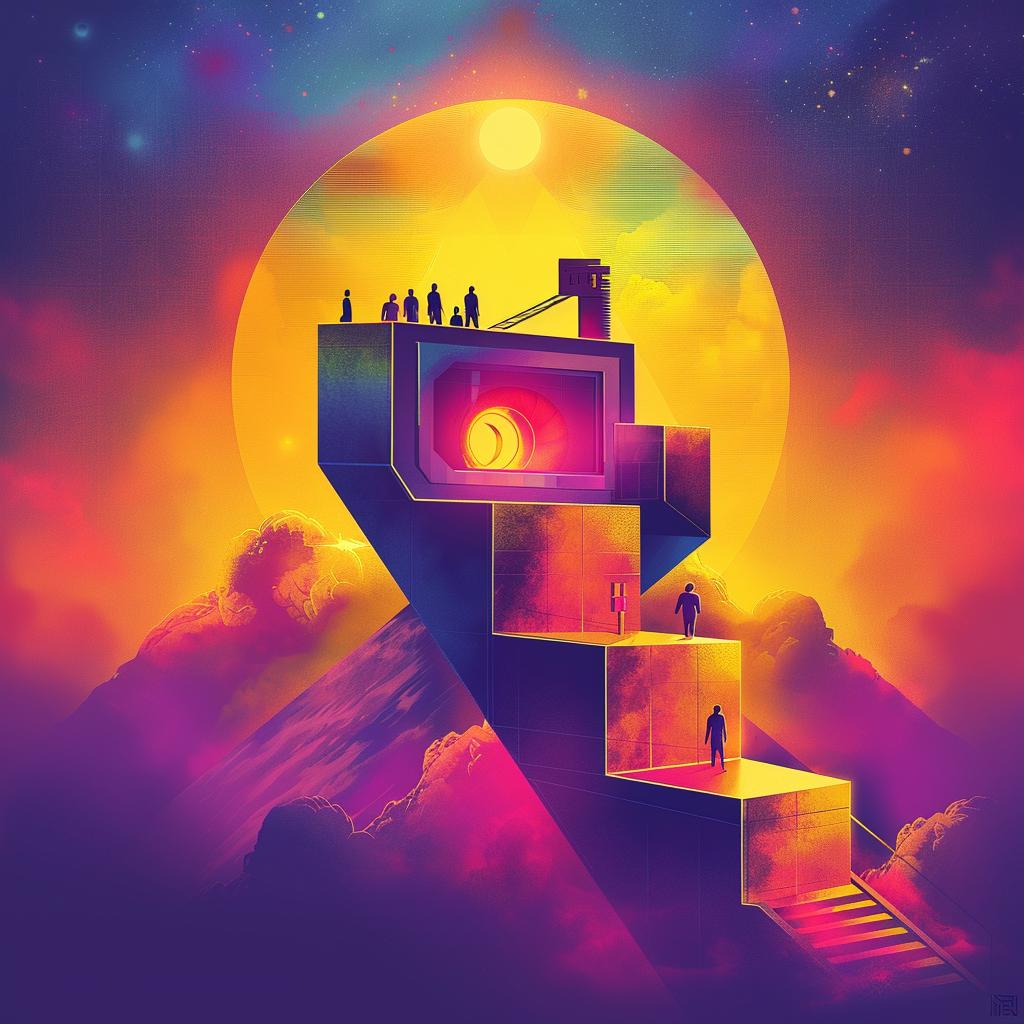 isometric  film  projector  people  futuristic  architecture  line  drawing  muted  colors 943658