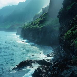 Kauai  ocean  mountains  cliffs  green  abstract  minimalistic  nature  art  colors 1038821