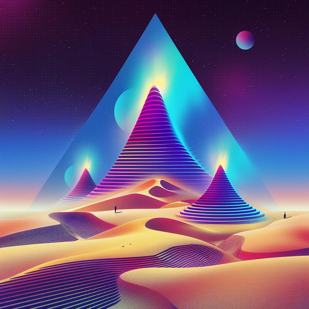 psychedelic  desert  pyramid  triangle  landscape  vibrant  colorful  abstract  surreal  geometry 966656