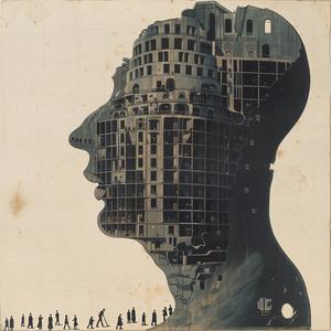 hotel  head  building  lineart  cross-section  silhouette  people  Moebius  surreal  design 1039601