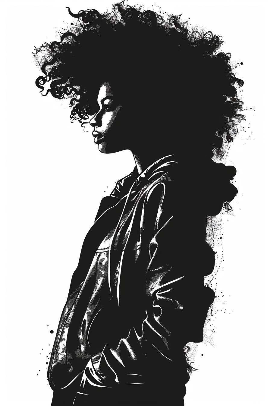 illustration  woman  curly  hair  African-American  black  white  minimal  outdoor  profile 954267