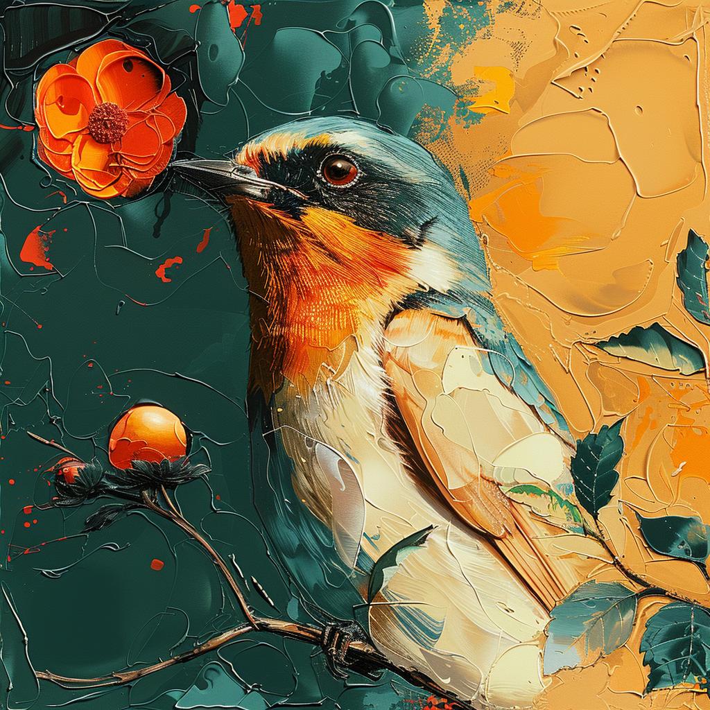 bird  branch  flowers  teal  ochre  painting  flowerpunk  nature  colorful  artistry 963595