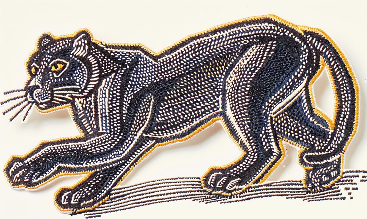 panther  embroidery  leap  muscular  black  fur  focused  strength  art  design 961030