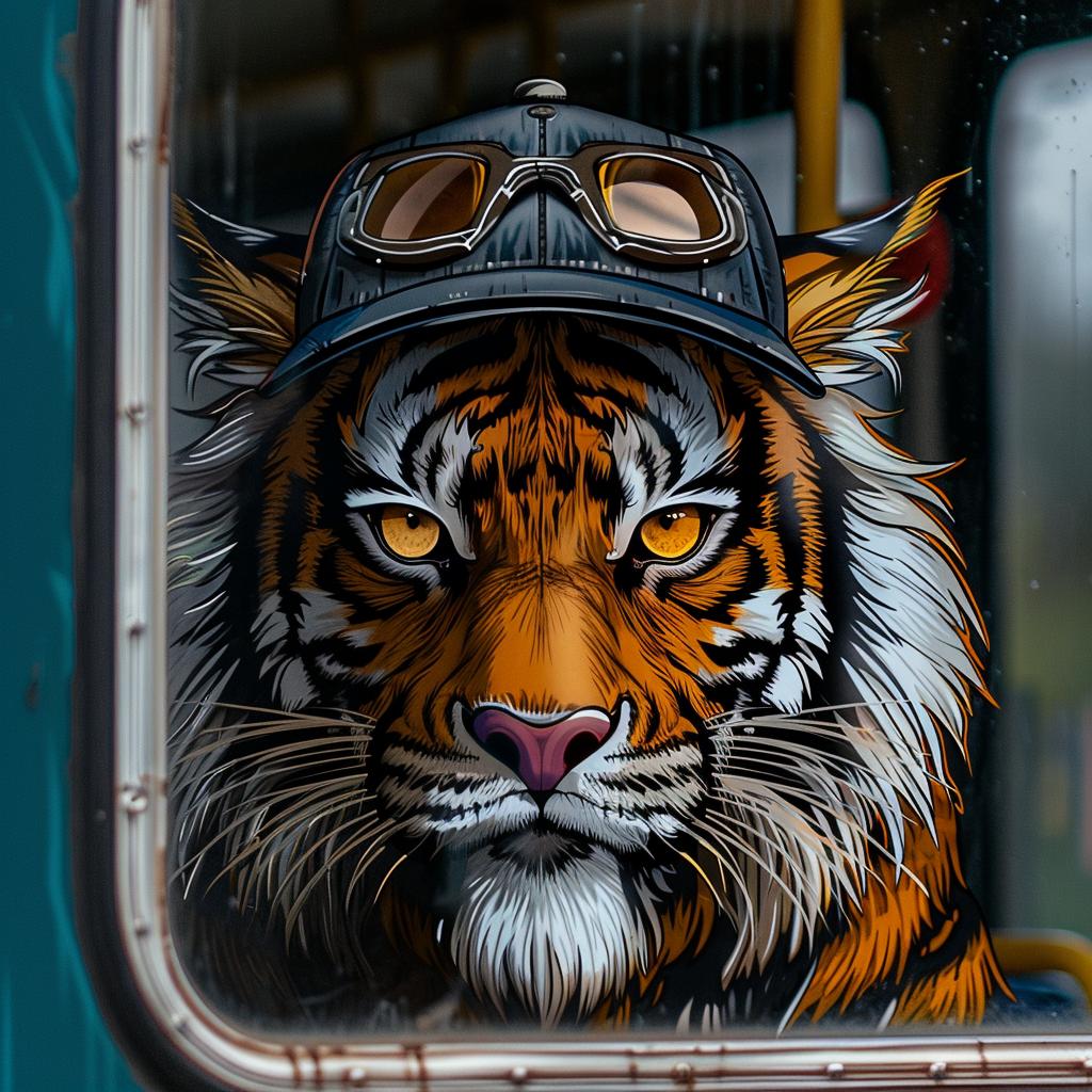 tiger  bus  window  animal  character  illustration  cute  playful  interior  art 943818