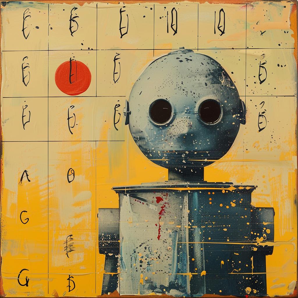 encaustic  palette-knife  impasto  robot  number  Joan  Cornella  art  emotion  sad 1016092