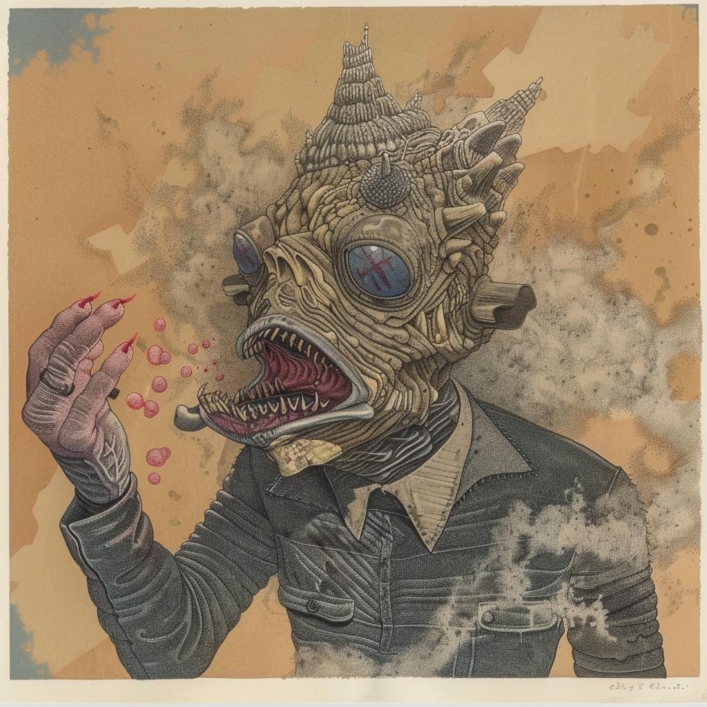 drawing  man  fishhead  cigarette  horror  1917  whimsical  portrait  artwork  creature 946049