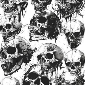 skulls  black  white  intricate  drawing  graphic  punk  horror  illustration  decal 1078952