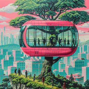 minimal  chromolithography  treehouse  silhouette  people  Frank Lloyd Wright  Simon Stalenhag  nature  contemporary  balance 1037664